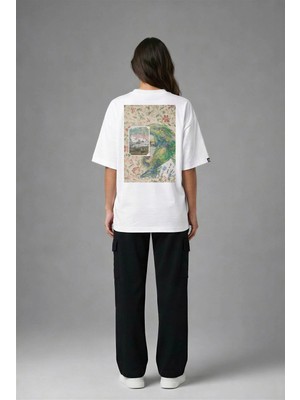 Posh Cabal A02105 Baskılı Oversize Beyaz Kadın T-Shirt