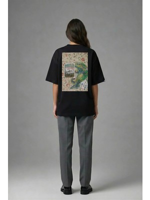 Posh Cabal A02105 Baskılı Oversize Siyah Kadın T-Shirt