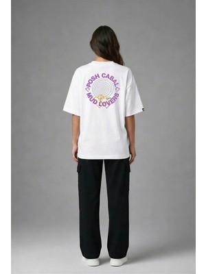 Posh Cabal A02095 Baskılı Oversize Beyaz Kadın T-Shirt