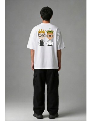 Posh Cabal A02026 Baskılı Oversize Beyaz Erkek T-Shirt