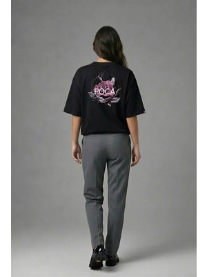 Posh Cabal A02010 Baskılı Oversize Siyah Kadın T-Shirt