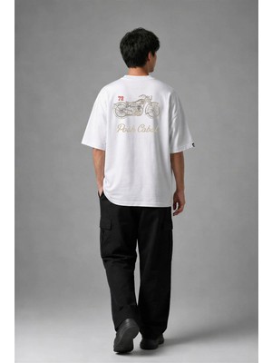 Posh Cabal A02084 Baskılı Oversize Beyaz Erkek T-Shirt