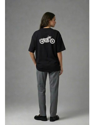 Posh Cabal A01069 Baskılı Oversize Siyah Kadın T-Shirt