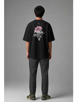 Posh Cabal A02001 Baskılı Oversize Siyah Erkek T-Shirt