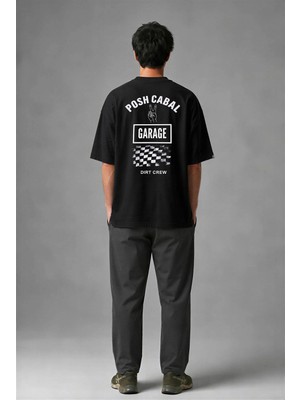 Posh Cabal A01113 Baskılı Oversize Siyah Erkek T-Shirt