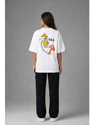 Posh Cabal A03024 Baskılı Oversize Beyaz Kadın T-Shirt