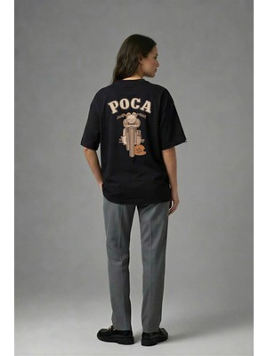 Posh Cabal A02078 Baskılı Oversize Siyah Kadın T-Shirt