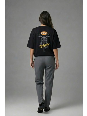 Posh Cabal A02079 Baskılı Oversize Siyah Kadın T-Shirt