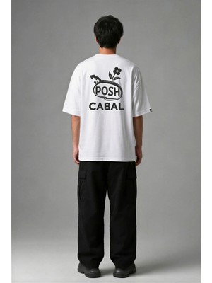 Posh Cabal A03043 Baskılı Oversize Beyaz Erkek T-Shirt