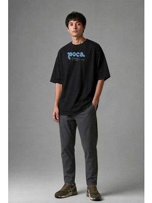 Posh Cabal F01074 Baskılı Oversize Siyah Erkek T-Shirt