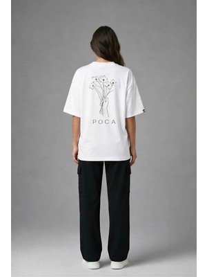 Posh Cabal A03048 Baskılı Oversize Beyaz Kadın T-Shirt