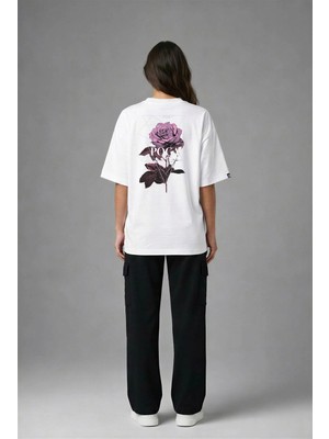 Posh Cabal A02008 Baskılı Oversize Beyaz Kadın T-Shirt