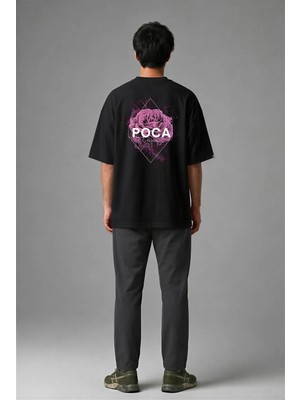 Posh Cabal A01006 Baskılı Oversize Siyah Erkek T-Shirt