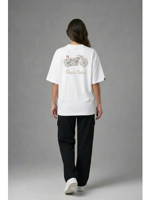 Posh Cabal A02084 Baskılı Oversize Beyaz Kadın T-Shirt