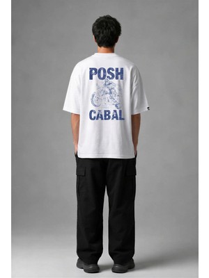 Posh Cabal A03064 Baskılı Oversize Beyaz Erkek T-Shirt
