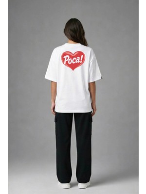 Posh Cabal A02013 Baskılı Oversize Beyaz Kadın T-Shirt