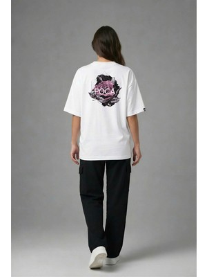 Posh Cabal A02010 Baskılı Oversize Beyaz Kadın T-Shirt