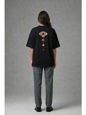 Posh Cabal A01036 Baskılı Oversize Siyah Kadın T-Shirt