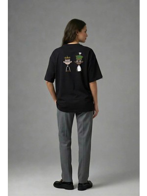 Posh Cabal A01129 Baskılı Oversize Siyah Kadın T-Shirt