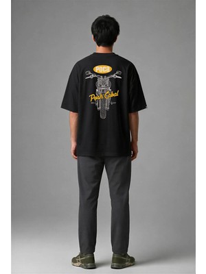 Posh Cabal A02080 Baskılı Oversize Siyah Erkek T-Shirt