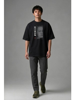 Posh Cabal F01108 Baskılı Oversize Siyah Erkek T-Shirt
