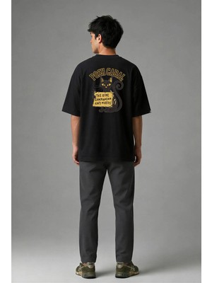 Posh Cabal A02086 Baskılı Oversize Siyah Erkek T-Shirt