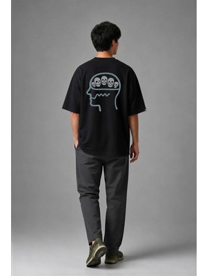 Posh Cabal A02040 Baskılı Oversize Siyah Erkek T-Shirt