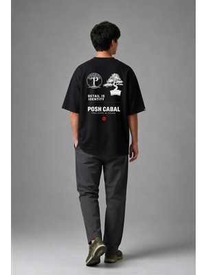 Posh Cabal A01115 Baskılı Oversize Siyah Erkek T-Shirt