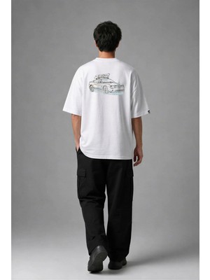 Posh Cabal A03056 Baskılı Oversize Beyaz Erkek T-Shirt