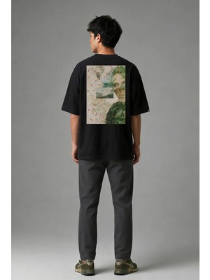 Posh Cabal A02101 Baskılı Oversize Siyah Erkek T-Shirt