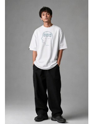 Posh Cabal F02041 Baskılı Oversize Beyaz Erkek T-Shirt