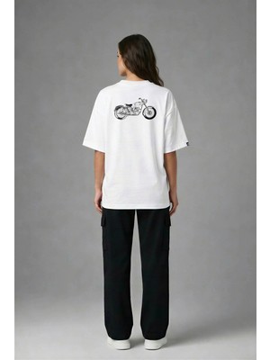 Posh Cabal A02081 Baskılı Oversize Beyaz Kadın T-Shirt
