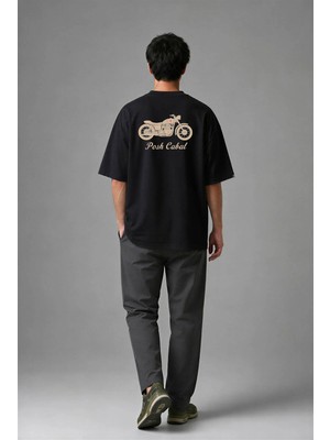 Posh Cabal A02083 Baskılı Oversize Siyah Erkek T-Shirt