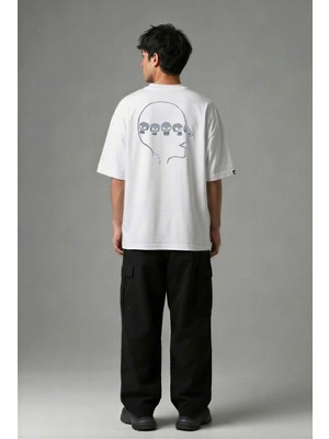 Posh Cabal A02042 Baskılı Oversize Beyaz Erkek T-Shirt