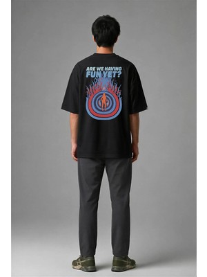 Posh Cabal A02046 Baskılı Oversize Siyah Erkek T-Shirt