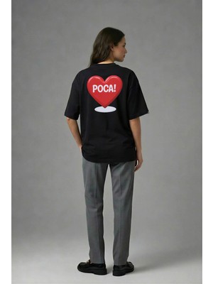 Posh Cabal A02014 Baskılı Oversize Siyah Kadın T-Shirt