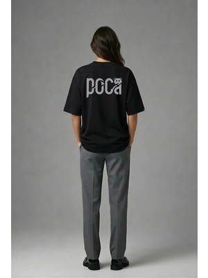 Posh Cabal A02091 Baskılı Oversize Siyah Kadın T-Shirt