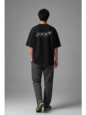 Posh Cabal A02088 Baskılı Oversize Siyah Erkek T-Shirt