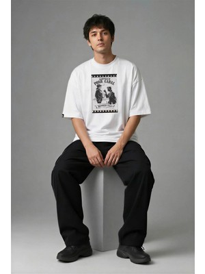 Posh Cabal F02050 Baskılı Oversize Beyaz Erkek T-Shirt