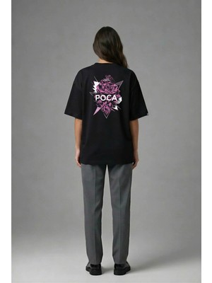 Posh Cabal A01011 Baskılı Oversize Siyah Kadın T-Shirt