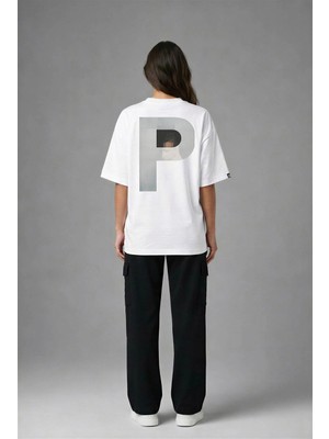 Posh Cabal A02112 Baskılı Oversize Beyaz Kadın T-Shirt