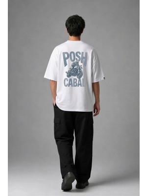 Posh Cabal A03065 Baskılı Oversize Beyaz Erkek T-Shirt