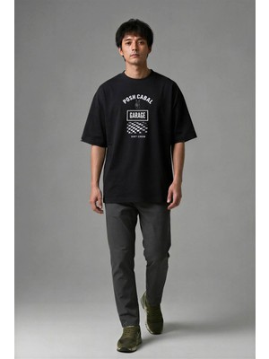 Posh Cabal F01113 Baskılı Oversize Siyah Erkek T-Shirt