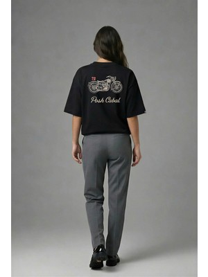 Posh Cabal A02084 Baskılı Oversize Siyah Kadın T-Shirt