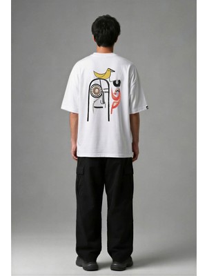 Posh Cabal A03038 Baskılı Oversize Beyaz Erkek T-Shirt