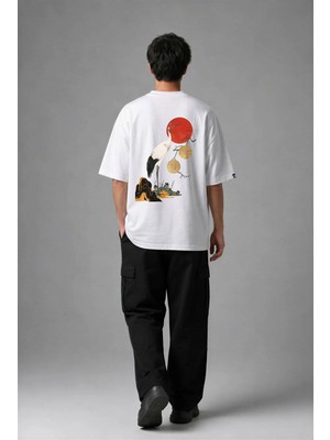 Posh Cabal A02074 Baskılı Oversize Beyaz Erkek T-Shirt
