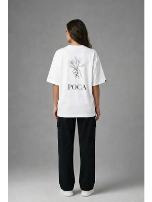 Posh Cabal A03049 Baskılı Oversize Beyaz Kadın T-Shirt