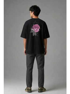 Posh Cabal A02002 Baskılı Oversize Siyah Erkek T-Shirt