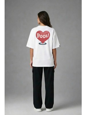 Posh Cabal A02017 Baskılı Oversize Beyaz Kadın T-Shirt