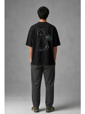 Posh Cabal A01128 Baskılı Oversize Siyah Erkek T-Shirt